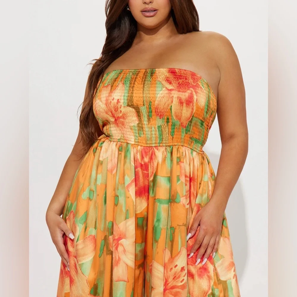 In The Flower Fields Satin Jumpsuit - Orange/combo - Picture 2 of 4